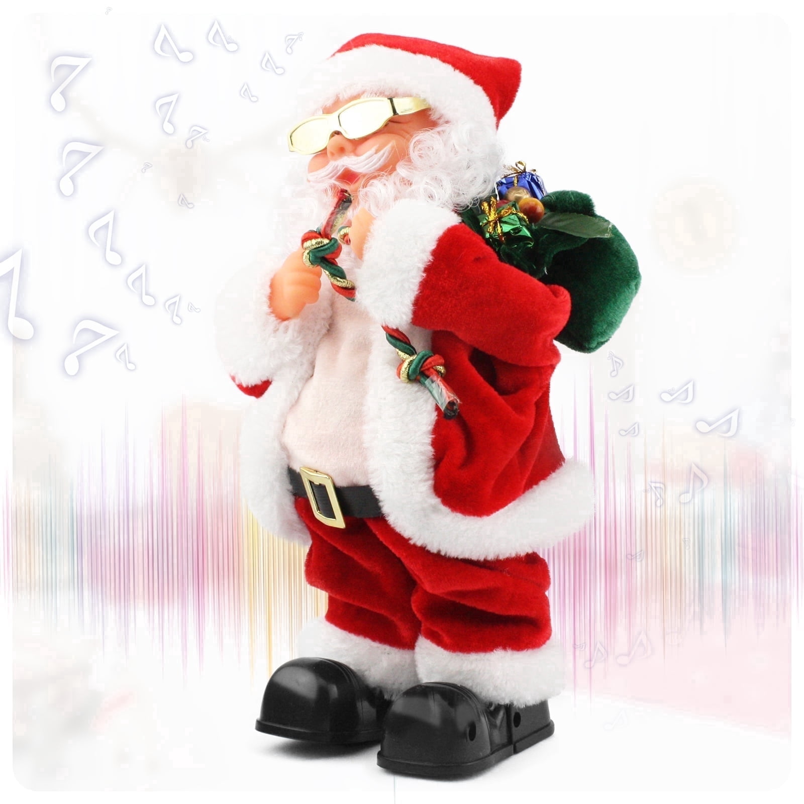 Belly Shaking Singing Dancing Santa Claus Toy with Music, Musical Christmas Decoration Playing Jingle Bells with Bouncing Glasses