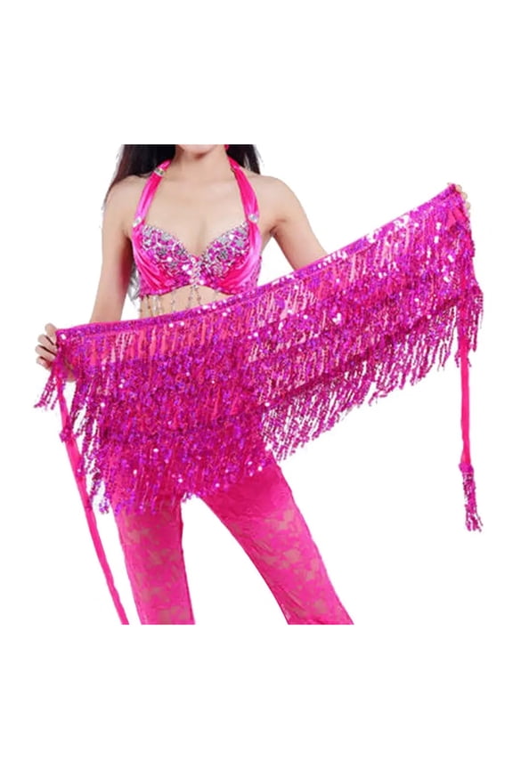 Belly Skirt Sequins Decor Sequins Tassel Skirts Shiny Viscose Belly Dance Hip Scarf for Belly Dance