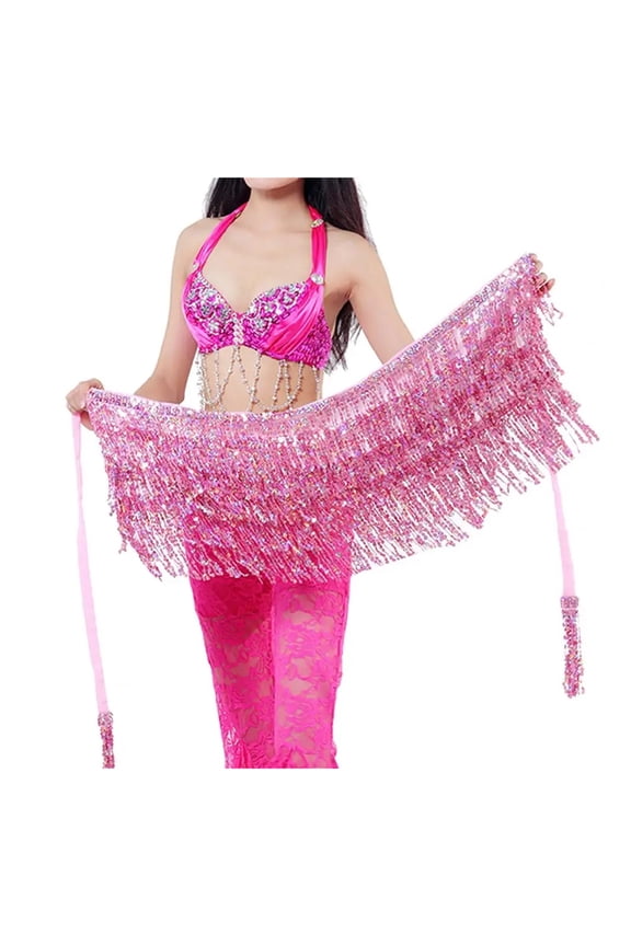 Belly Skirt Sequins Decor Sequins Tassel Skirts Shiny Viscose Belly Dance Hip Scarf for Belly Dance