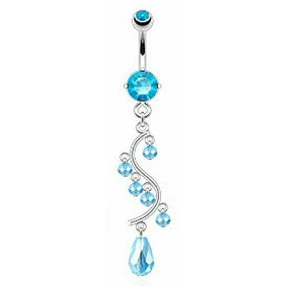 Belly button ring Faceted Beads Vine Dangle with 316L Surgical Steel Prong Set C