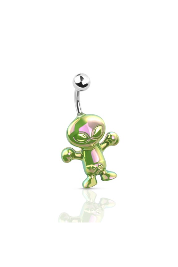Belly ring Curved Barbell 14 Gauge Iridescent Effect Friendly Alien