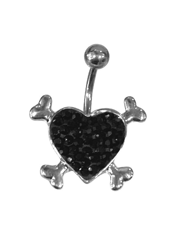 Belly ring naval ring heart with bones surgical steel with paved jewels 14 gauge