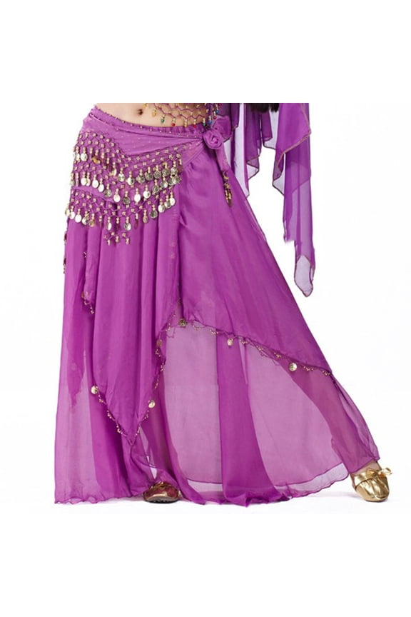Belly Dance Chiffon Coins Full Circular Skirt-Purple