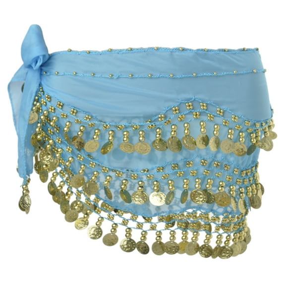 BellyLady Belly Dance Hip Scarf 158 Gold Coins Dance Skirt-Lake Blue