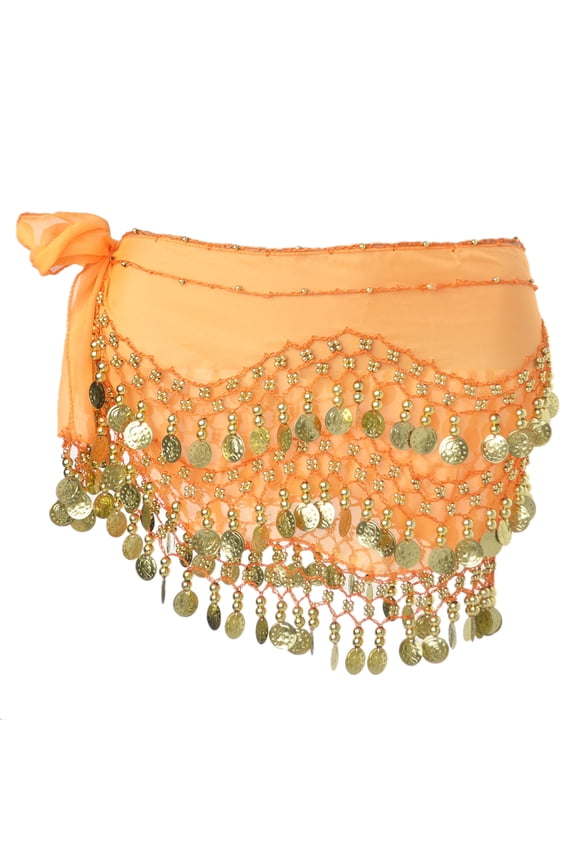 Belly Dance Hip Scarf 158 Gold Coins Dance Skirt-Orange