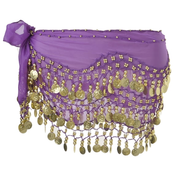 BellyLady Belly Dance Hip Scarf 158 Gold Coins Dance Skirt-Purple
