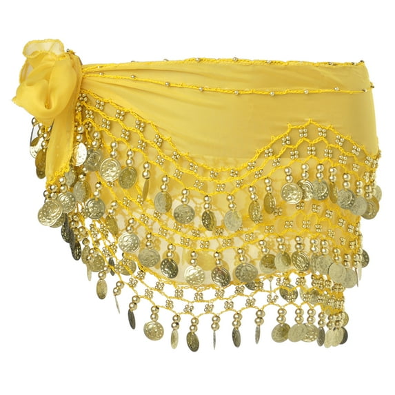 BellyLady Belly Dance Hip Scarf 158 Gold Coins Dance Skirt-Yellow