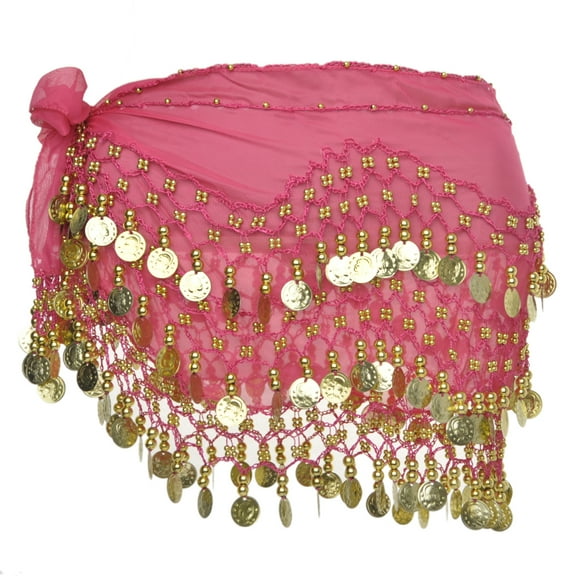 BellyLady Belly Dance Hip Scarf 158 Gold Coins Dance Skirt-rose red
