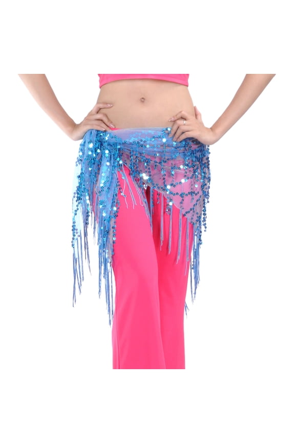 Belly Dance Hip Scarf Shawl With Fringe Tribal Triangle Tassles Wrap-Lake Blue