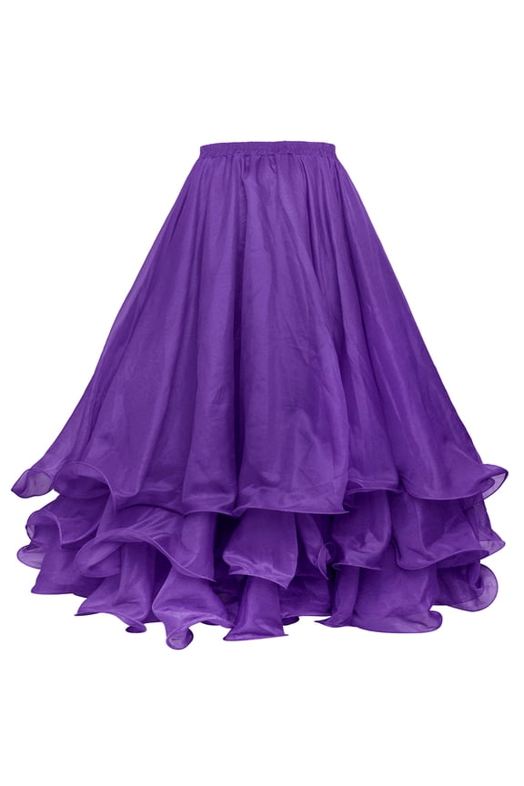 Belly Dance Skirt Halloween Tribal Chiffon Tiered Maxi Full Skirt-Purple