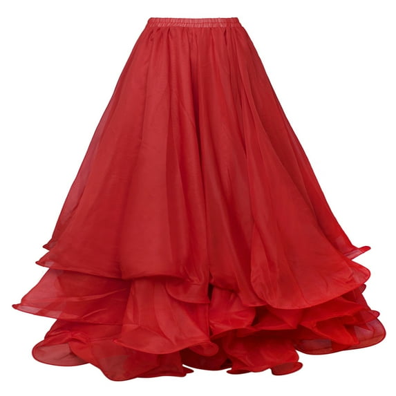 BellyLady Belly Dance Skirt Halloween Tribal Chiffon Tiered Maxi Full Skirt-Red