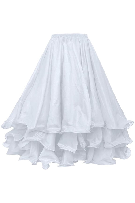 Belly Dance Skirt Halloween Tribal Chiffon Tiered Maxi Full Skirt-White