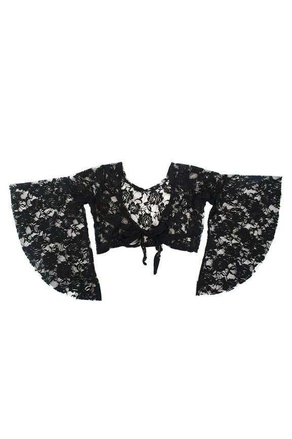 Tribal Belly Dance Lace Butterfly Sleeve Wrap Top, Top for Christmas-Black