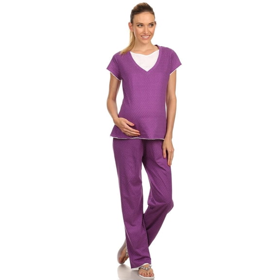 BellyMoms Maternity Women's Tara Short Sleeves Nursing Lounge Pajama Set