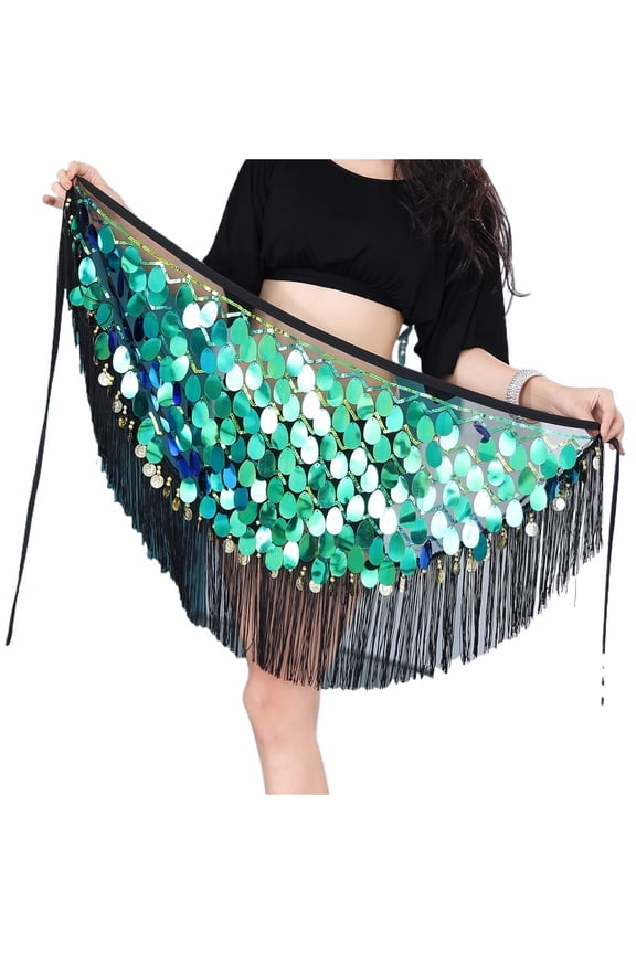 Bellydance Belly Dance Line Tassel Sequin Practice Waist Scarf Hip Wrap Handkerchief Skirt Women Adult