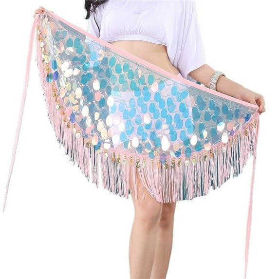 Bellydance Belly Dance Line Tassel Sequin Practice Waist Scarf Hip Wrap Handkerchief Skirt Women Adult