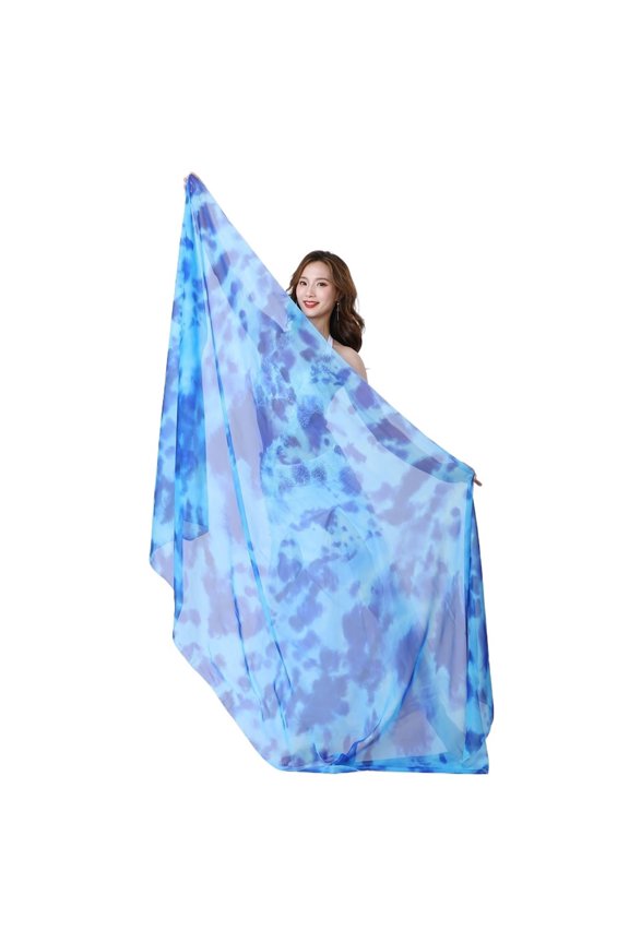 Bellydance Hand Scarf Women Chiffon Shawl Veil Handmade Tie Dye Lightweight Dance Costume Accessory Props Floral Print 250cm
