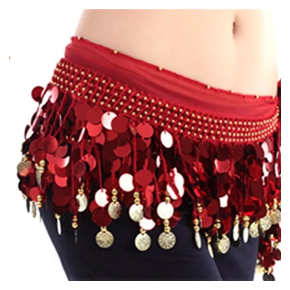 Bellydance Hip Scarf with Sequins for Belly Dancer Waist Chain Skirts Wrap Stage Dance Wear for Women
