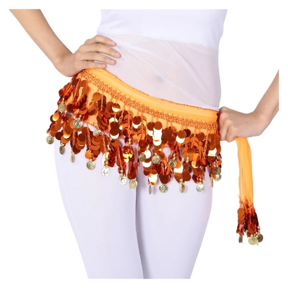 Bellydance Hip Scarf with Sequins for Belly Dancer Waist Chain Skirts Wrap Stage Dance Wear for Women