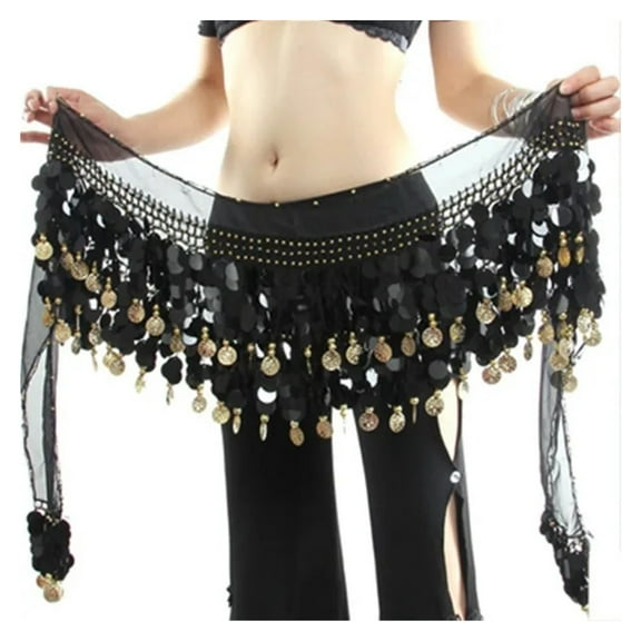 Bellydance Hip Scarf with Sequins for Belly Dancer Waist Chain Skirts Wrap Stage Dance Wear for Women
