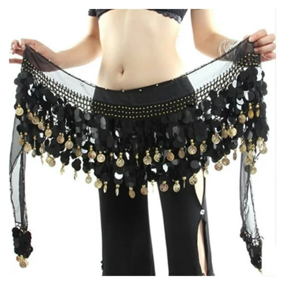 Bellydance Hip Scarf with Sequins for Belly Dancer Waist Chain Skirts Wrap Stage Dance Wear for Women