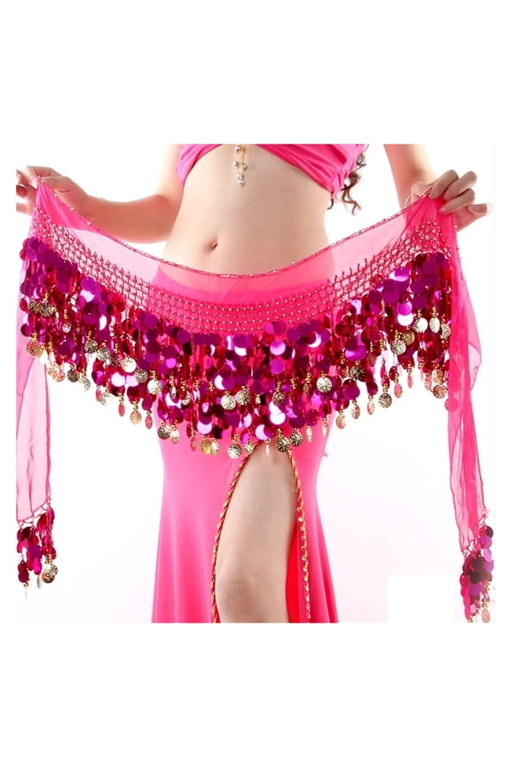 Bellydance Hip Scarf with Sequins for Belly Dancer Waist Chain Skirts Wrap Stage Dance Wear for Women
