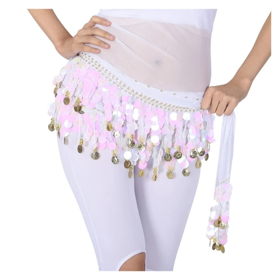 Bellydance Hip Scarf with Sequins for Belly Dancer Waist Chain Skirts Wrap Stage Dance Wear for Women