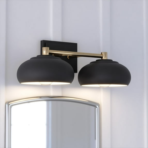 Belmont 2 Light Black and Brass Mid Century Modern Dome Bathroom Vanity Fixture