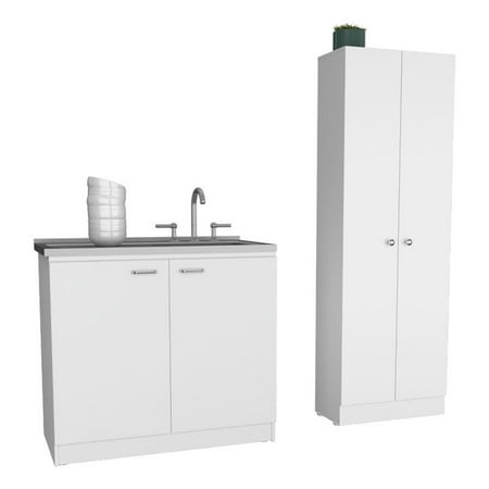 Belmont 2 Piece Kitchen Set, Napoles Utility Sink + Della 60 Pantry, White