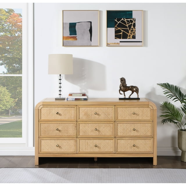 Belmont Natural Bedroom Style 9-Drawer Rattan Wood Dresser - Walmart.com