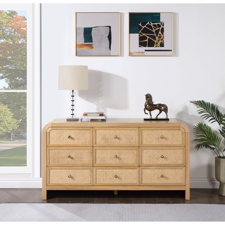 brown rattan dresser 63" Rattan Dresser with 3 Drawers, Shelves, Doors Included