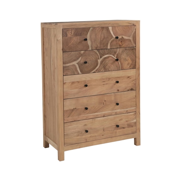 Belmont Brown Solid Wood 5-drawer Chest with Tree Slice Design