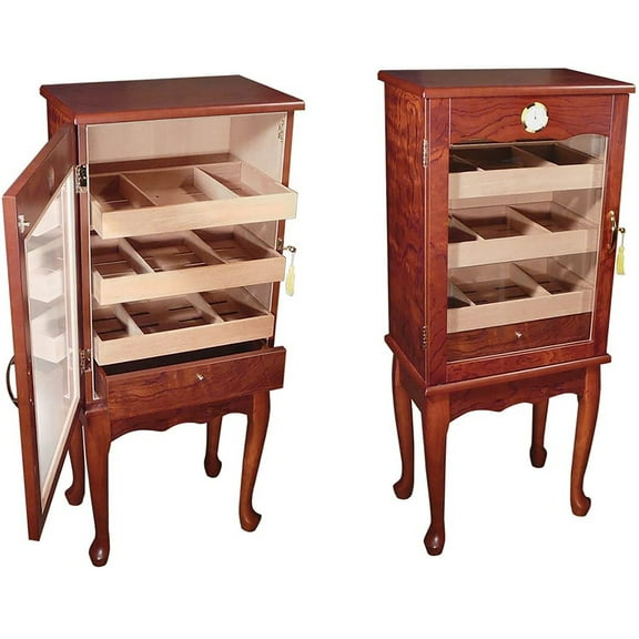 Belmont End Table Cigar Humidor w/ Glass Door - Bronze Mahogany Finish - Capacity: 600