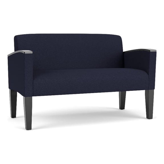 Belmont Lounge Lobby Reception Waiting Loveseat / Black Steel Legs / Navy Blue