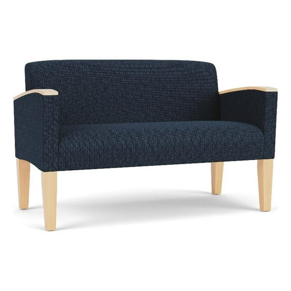 Belmont Lounge Lobby Reception Waiting Loveseat / Natural Wood Legs / Blue
