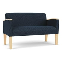 Belmont Lounge Lobby Reception Waiting Loveseat / Natural Wood Legs / Blue