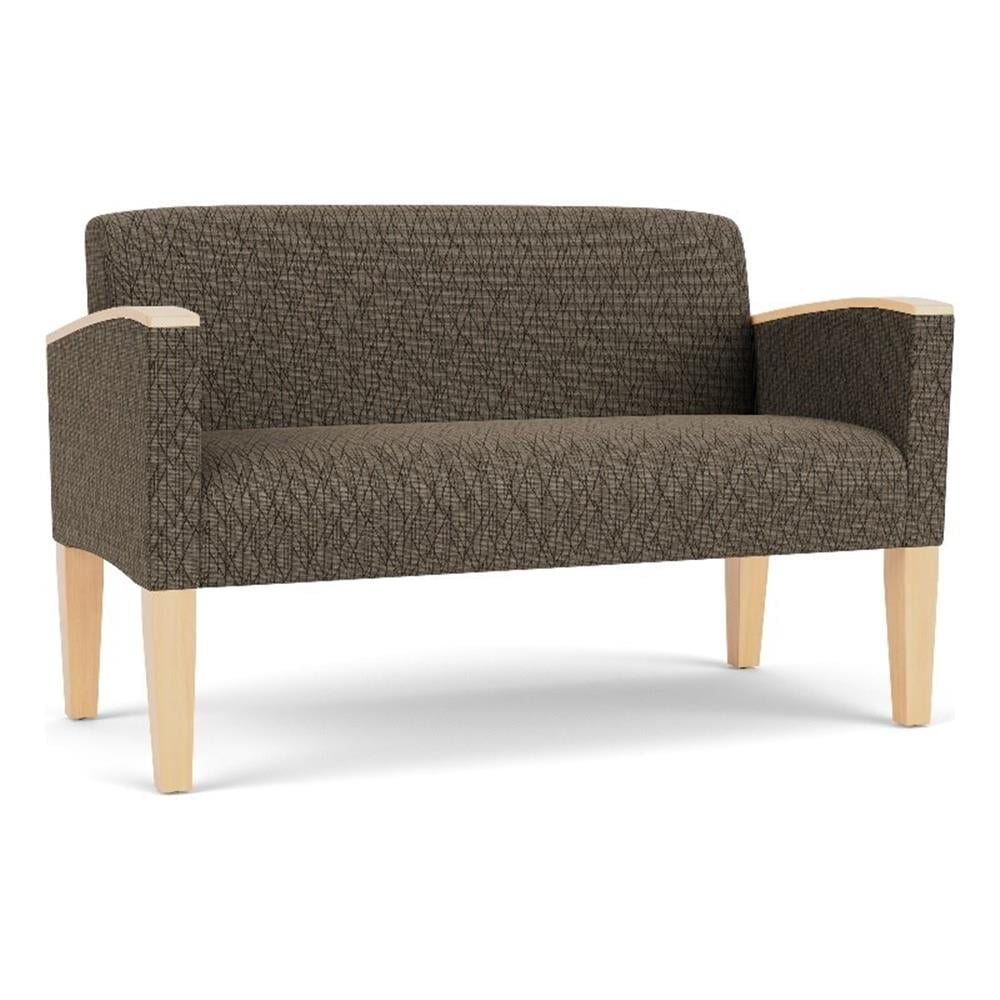 Belmont Brown Fabric Reception Loveseat with Natural Wood Legs