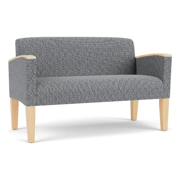 Belmont Lounge Lobby Reception Waiting Loveseat / Natural Wood Legs / Gray