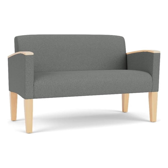 Belmont Lounge Lobby Reception Waiting Loveseat / Natural Wood Legs / Light Gray