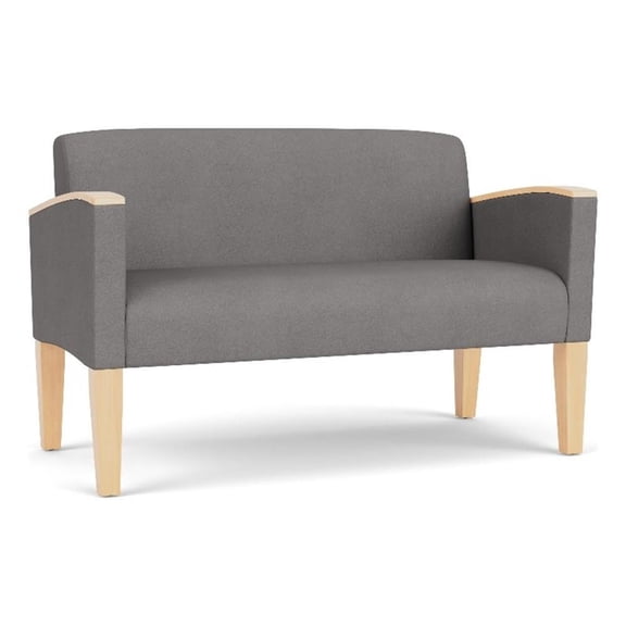Belmont Lounge Lobby Reception Waiting Loveseat / Natural Wood Legs / Light Gray