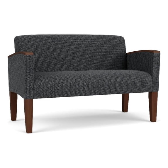 Belmont Lounge Lobby Reception Waiting Loveseat / Walnut Wood Legs / Dark Gray