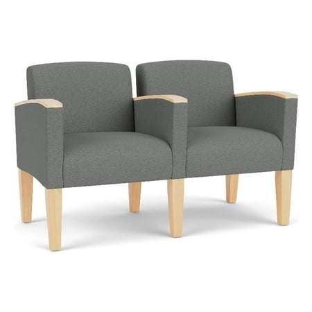 Belmont Lounge Reception 2 Seat Tandem Seating / Natural Wood Legs / Light Gray