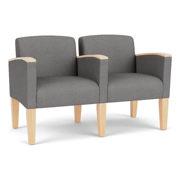 Belmont Lounge Reception 2 Seat Tandem Seating / Natural Wood Legs / Light Gray