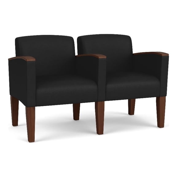 Belmont Lounge Reception 2 Seat Tandem Seating / Walnut Wood Legs / Black