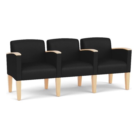 Belmont Lounge Reception 3 Seat Tandem Seating / Natural Wood Legs / Black