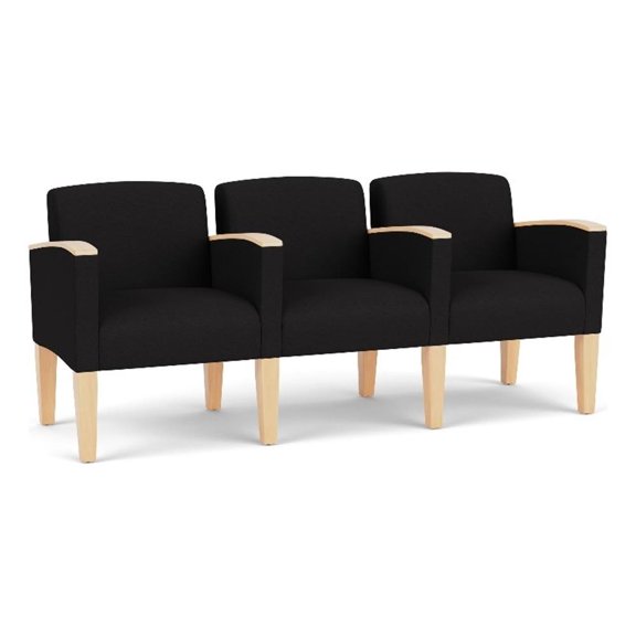Belmont Lounge Reception 3 Seat Tandem Seating / Natural Wood Legs / Black