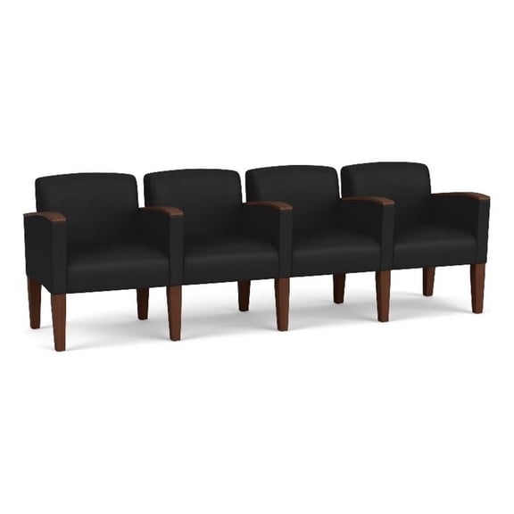 Belmont Lounge Reception 4 Seat Tandem Seating / Walnut Wood Legs / Black