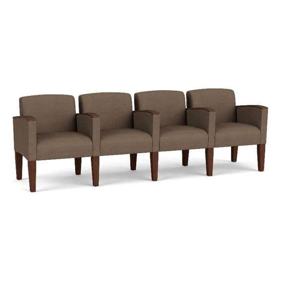 Belmont Lounge Reception 4 Seat Tandem Seating / Walnut Wood Legs / Brown