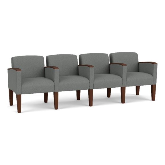 Belmont Lounge Reception 4 Seat Tandem Seating / Walnut Wood Legs / Light Gray