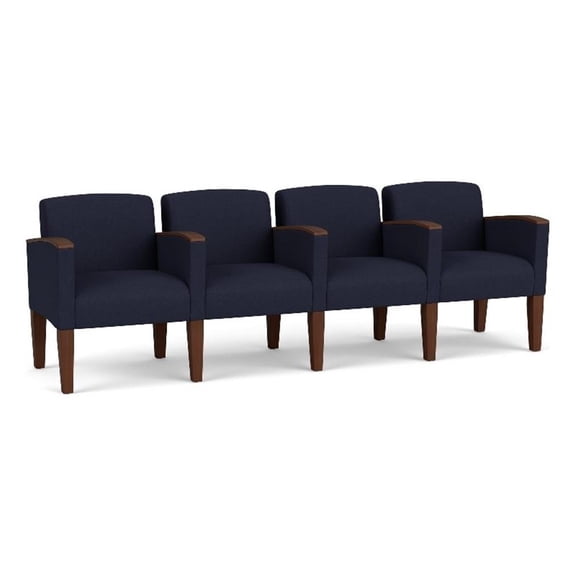 Belmont Lounge Reception 4 Seat Tandem Seating / Walnut Wood Legs / Navy Blue